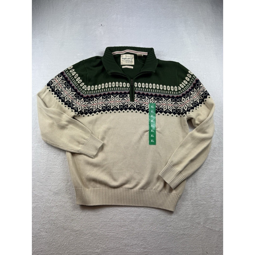 WEATHERPROOF Tan‎ Green 1/4 Zip Knit Pullover Sweater NWT Mens XL Holiday Warm